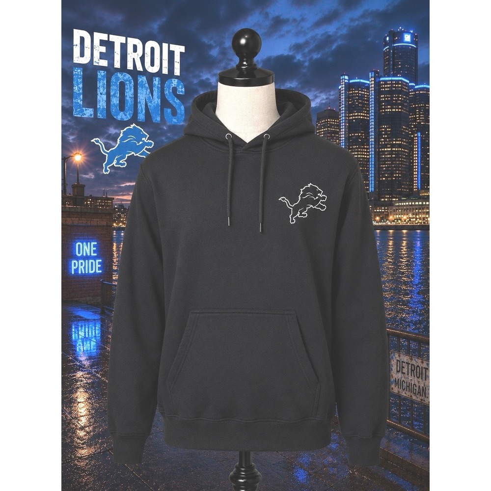 Detroit Lions Black Pullover Hoodie Embroidered Logo Women's Size Large NWT‎